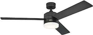 Westinghouse Lighting 7205900 Alta Vista, Modern LED Ceiling Fan with Light and Remote Control, 52 Inch, Matte Black Finish, Opal Frosted Glass