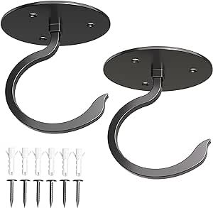 Wall Planters for Indoor Plants - Plant Hanger Wall Mount, Outdoor Hanging Plant Holder, Heavy Duty Adhesive Ceiling Hooks for Hanging Plants, Lights, Bird Feeders,Lanterns (Black, 2 Pack)