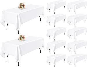 12 Pack Tablecloth 60 x 102 Inch White Rectangle Table Cloth for 6 Foot Tables, Wrinkle Resistant Washable Polyester Table Clothes Cover for Wedding Parties Banquet
