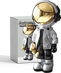 Figurine Statue Astronaut Sculpture Spaceman Decor,Sculptures Home Decor,Resin Arts Silver Shelf Decoration,Table Decor,Big Spaceman Figure Ornament Give Gifts