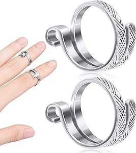 ANCIRS 2 Pack Knitting Crochet Loop Ring for Fingers, Adjustable Crochet Tension Ring, Metal Open Yarn Guide Finger Holders, Knitting Thimbles for Crochet- Silver