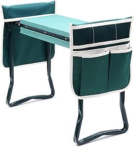 Garden Kneeler and Seat Heavy Duty, Ohuhu Upgraded Gardening Stool with Thicker and Wider EVA Foam Kneeling Pad Foldable Garden Bench with 2 Large Tools Pouches, Gifts for Women Men Seniors Gardener