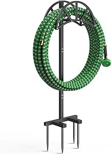 Mr IRONSTONE Garden Hose Holder Freestanding with 4 Spikes, Upgraded Water Hose Holder with Stainless Steel Screws, Heavy Duty Hose Stand Holds 150 Feet Hose, Hose Storage for Outside Yard Lawn