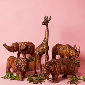 Seared Wood Large Safari Sculptures Set of 5