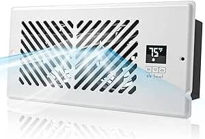 4" x 10" Register Booster Fan with Thermostat Control, Quiet Smart Register Vent with 10 Gear Wind Speed, Aluminum Frame Heating Cooling AC Vent, White