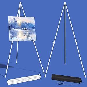 Easel for Sign, Aredy 63" Portable Painting Easels Stand for Display, Lightweight Metal Easels for Painting Canvas, Wedding Sign (2 Pack, White)