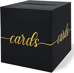 Black Card Box with Gold Foil Design, Gift Cards Receiving Box for Birthdays Party, Wedding Receptions, Bridal & Baby Showers, Graduations, Retirements, Anniversaries