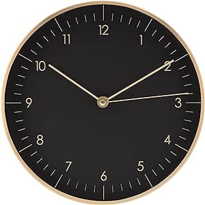 LUUK LIFESTYLE 10” Wall Clock with Silent Movement and no Ticking, Scandinavian Design, Gift idea for Housewarming Party, Minimalistic Interior Decor, Black & Gold