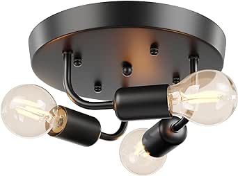 Flush Ceiling Light Fixtures Hallway - Black Farmhouse Light Fixtures Ceiling, 10.2 inch Entryway Light Fixture, Ceiling Lights for Bedroom, Bathroom Light for Ceiling 3-Light, Kitchen Lights E26 Base