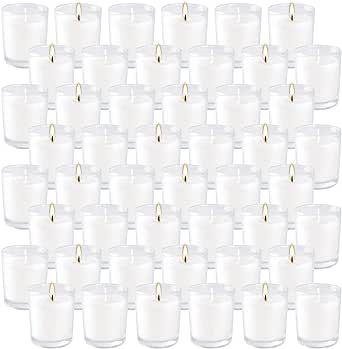 Unscented Votive Candles,White Wax Candle Filled in Clear Glass,for Home Decor Parties Weddings Holidays and Meditation,Box of 48