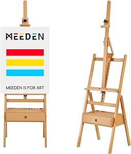 MEEDEN Forward Tilt Studio H-Frame Easel with Art Supply Storage Drawer - Adjustable (58"~75") Solid Beech Wood Easel Stand for Artists, Students and Beginners, Holds Canvas Art up to 37"