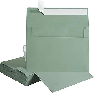 50 Pack 5 x 7 Envelopes Colored Self Seal for Wedding, Party Invitations, Greeting Cards, Announcements, Photos, 5.24 x 7.21 Inches (Sage Green)