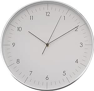 LUUK LIFESTYLE Large 12” Wall Clock with Silent Movement, Pure Minimalist Design, Scandinavian Inspired Interior, legible Digits, Scandinavian Home Decor, White, Silver