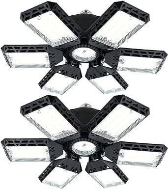 2-Pack LED Garage Lights, 160W Garage Light, 16000LM 6500K Garage Lights Ceiling Led Bulb with 6+1 Adjustable Panels, Garage Led Light Fixtures, LED Shop Light for Garage Basement Workshop Attic
