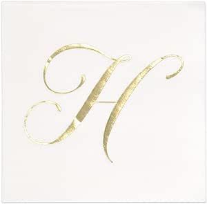 Gift Boutique 100 Gold Monogram Cocktail Napkins Letter H Disposable Paper Pack Elegant Metallic Golden Foil Hand Napkin for Powder Room Wedding Holiday Birthday Party Baby Shower Decorative Towels