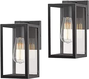Bestshared Exterior Wall Light, Outdoor Wall Mount Lighting, 1-Light Outdoor Wall Sconce, Wall Lantern Fixture (Black, 2 Pack)