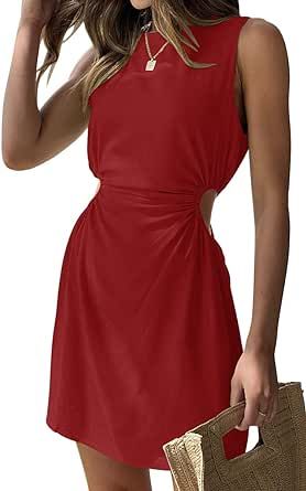 LILLUSORY Womens Cutout Mini Casual Bodycon Sleeveless Short Dress