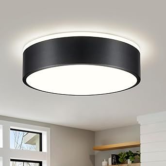 Dimmable Black LED Ceiling Light, 2700K-6000K 5CCT in One Modern Flush Mount Ceiling Light Fixtures, Minimalist Round Metal Ceiling Lighting for Bedroom Kitchen Hallway Laundry Room-11.8in