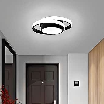 CANEOE Small Modern LED Ceiling Light,2 Rings Creative Design Ceiling Lamp Black Indoor Ceiling Light Fixtures for Hallway Living Room Bedroom Kitchen Office Ceiling Lighting (Cool White,6000K)