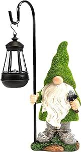 REYISO 12IN Garden Sculptures & Statues Garden Gnomes Statue with Solar Lights - Outdoor Garden Decor - Funny Gnomes for Patio Yard Law Porch - Unique Easter Gnome Gifts