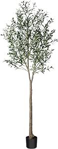 CROSOFMI Artificial Olive Tree Plant 83"(7Ft) Fake Topiary Silk Tree, Perfect Faux Plants in Pot for Indoor Outdoor House Home Office Garden Modern Decoration Housewarming Gift,1Pack