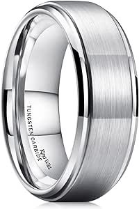 King Will Basic Tungsten Ring for Men 6mm 7mm 8mm 9mm 10mm Silver Blue Tungsten Wedding Band Matte Brushed Finish Comfort Fit