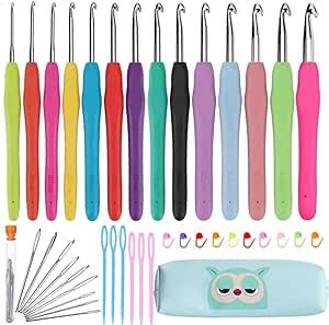 Crochet Hook Set,14 Sizes Crochet Hooks Ergonomic Soft Grip,Crochet Hooks for Arthritic Hands with Case,Crochet Needles(Size B-Size N)