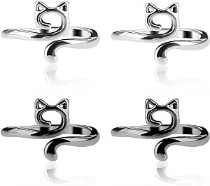 4pcs Knitting Crochet Loop Ring for Fingers Metal Open Yarn Guide Crochet Rings Adjustable Braided Faster Knitting Thimbles Holders Accessories for Crochet Mother Grandma Gifts (Cat Style)