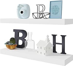 BAMEOS Floating Shelf,Wall Shelf,Decor Wall Mounted Shelves,Hanging Shelf Set L24xW6 for Bathroom Kitchen Living,Kitchen,Room Bedroom Storage,White