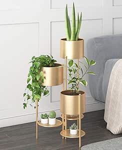 Metal Plant Stand, 6 Tier 6 Potted Indoor Gold Flower Pot Stand Holder Shelf, Foldable Decorative Display Rack for Multiple Potted Plants, Patio Garden, Living Room, Corner Balcony & Bedroom