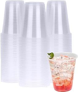 RACETOP 300 pack 12oz Disposable Plastic Cups, Clear Plastic Cups Tumblers, Plastic Cups Bulk, Transparent for Wedding, Thanksgiving, Birthday, Halloween, Christmas Party