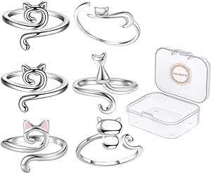6Pcs Crochet Ring, Adjustable Crochet Tension Ring for Finger, Crochet Rings for Crocheting Cat Yarn Guide Ring Knitting Crochet Accessories with Box for Women
