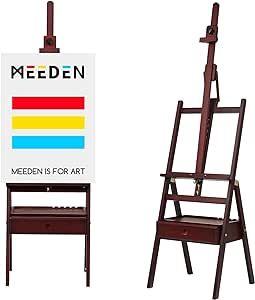 MEEDEN Studio H-Frame Easel with Storage Drawer - Adjustable (60"~75") Forward Tilting Solid Beech Wood Easel Stand for Artists, Students & Beginners, Holds Canvas Art up to 36", Deep Walnut