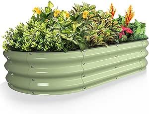 Kesfitt Raised Garden Bed Kit,Outdoor Galvanized Planter Raised Boxes with Safety Edging and Gloves,Large Metal Raised Garden Beds for Gardening Vegetables,Fruits,Flower(4x2x1FT)