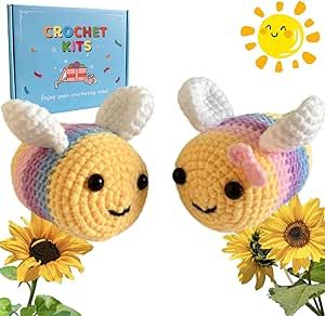 Crochet Kit for Beginners,Beginner Crochet Kit with Step-by-Step Video Tutorials,Crochet Animal Kit,Beginner Crochet Kit for Adults Kids,Learn to Crochet Kit Beginners,2 Bees Couple