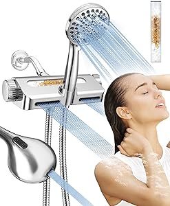 Filtered Shower Head with Handheld Combo - Dual 2-in-1 Spa System with Massage Shower Head and 10 Modes Hand Held Shower Head, High Pressure, Built in Power Wash Mode (Chrome)