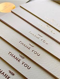 RUN2PRINT (36 Pack) Thank You Cards With Envelopes & Gift of 36 Foiled Stickers - Elegant Emboss Rose Gold Foil Pressed Blank Notes Wedding All Occasion Cards (Ivory)