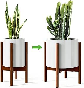 MUDEELA Adjustable Plant Stand Indoor, Bamboo Plant Stand 8 to 12 Inches, Bamboo Dark Brown Planter Stand for Indoor Plants,Single Floor Plant Stand for Indoor Plants, Pot Plant Not Included