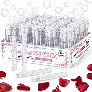 200 Pack Mini Bubble Wands, White Bubble Stick Toy Bulk for Wedding Supplies, Anniversaries, Valentine's Day Gift, Celebrations, Wedding Send Off, Party Favor for Couple, Guests, Kid, Boy and Girl