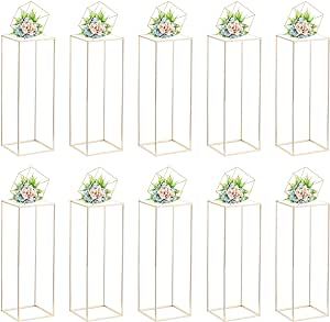 Nuptio Gold Vases for Centerpieces Wedding with Acrylic Panel - 10 Pcs 31? inch Tall Gold Vase Wedding Centerpieces for Tables - Geometric Centerpieces Table Flower Stand for Weddings Centerpieces