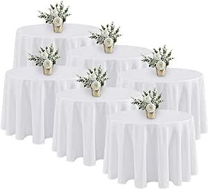 Fitable 6 Pack White Tablecloths for Round Tables - 108 Inches in Diameter - Stain Resistant and Washable Table Clothes, Polyester Fabric Table Covers for Wedding, Party, Banquet, Formal Events