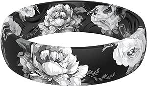 ThunderFit Silicone Wedding Bands for Women, Breathable Printed Design - 5.5mm Width 1.8mm Thick
