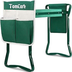 TomCare Garden Kneeler Seat Garden Bench Garden Stools Foldable Stool with Tool Bag Pouch EVA Foam Pad Outdoor Portable Kneeler Gardening Gifts for Women Men, Large 21.65"x10.62"x18.89", Green