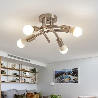 Semi Flush Mount Ceiling Light Fixture, Modern Sputnik Chandelier Light Fixtures, Industrial Kitchen Light Fixtures Ceiling Mount, 4-Light Dining Room Light Fixture for Bedroom (Brushed Nickel)