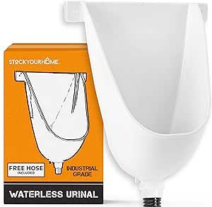 Stock Your Home Waterless Urinal for Men (White), Plastic Urinals for Men's Garage, Shed, or Backyard, Wall Mount Urine Diverter and Outdoor Camper Urinals, Portable Urinal for Men, Waterless Toilet