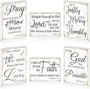 Maitys 6 Pcs Bible Verse Mini Wood Signs Wooden Religious Sign Mini Bibles Inspirational Rustic Decorative Sign Scripture Distressed White Christian Home Decor (Stylish Style)