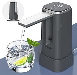 Dual-use Desktop Water Bottle Dispenser and Foldable Automatic Water Dispenser, W/LED Touch Display 5 Gallon Electric Drinking Water Pump,USB Charging Portable Water Dispenser for Home Camping,