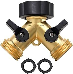 Twinkle Star Garden Hose Splitter 2 Way Heavy Duty, Y Connector Brass Garden Hose Adapter, Hose Bib Splitter with 2 Extra Rubber Washers