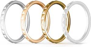 ThunderFit Thin and Stackable Silicone Rings, 8 Rings / 4 Rings / 1 Ring - Silicone Wedding Bands for Women - Diamond Pattern - Width 2.5mm - Thickness 2mm