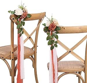 Wedding Aisle Decorations for Wedding Ceremony Set of 10 Pew Flowers for Church Chair Decorations Party Decor with Artificial Flowers Eucalyptus and Ribbons Terracotta